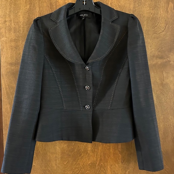 Nine West Classic Skirt Suit, Black Rust Woven Peplum with Stitching, Size 6 - Picture 2 of 16